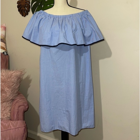 J. Crew Tipped Off the Shoulder Light Blue Cotton Mini Summer Dress size Small - Picture 8 of 11